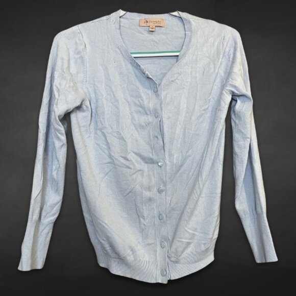 Philosophy Cardigan Button Front Closure Lightweight Breathable Fabric Blue‎ W L - Picture 1 of 8